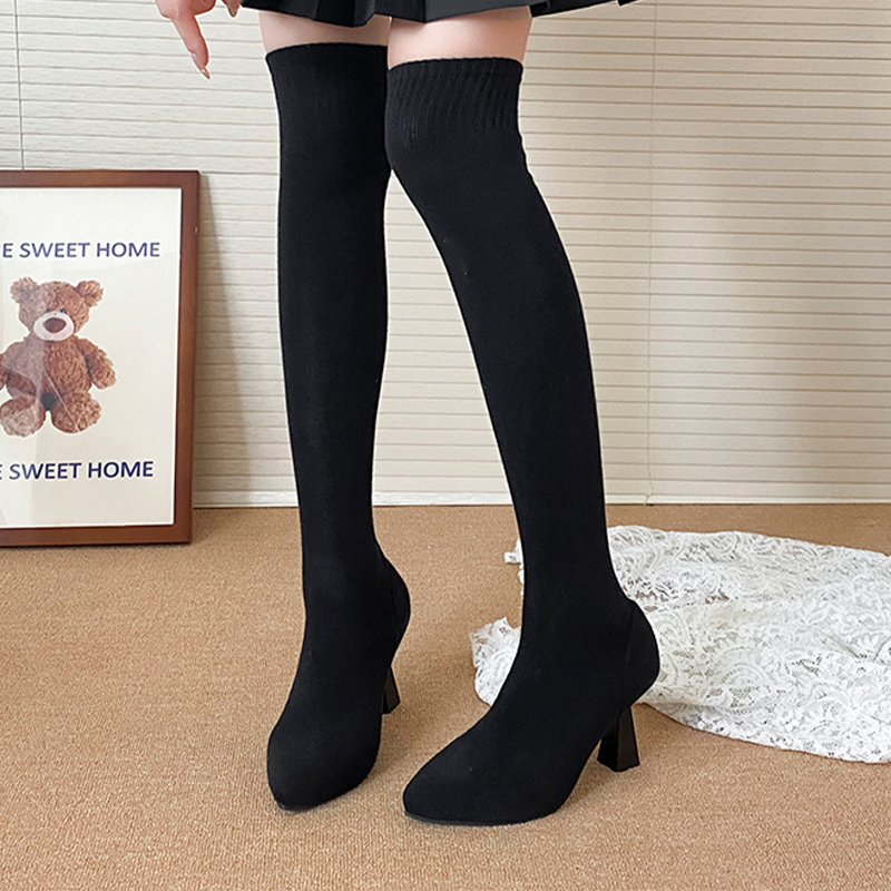 High Heels Women's Sock Boots  - Knee High Sock Women บทวิจารณ์และราคา