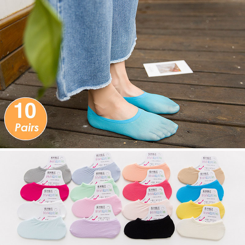 5 Pairs 10PCS Women Socks Nons - Invisibility Sock Loafer บทวิจารณ์และราคา